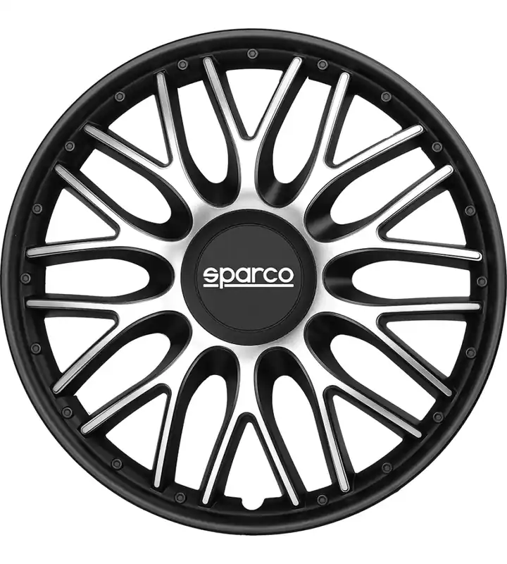 Spedito Oggi Set 4 copricerchi 16" pollici copriruota auto roma spc1696svbk argento nero