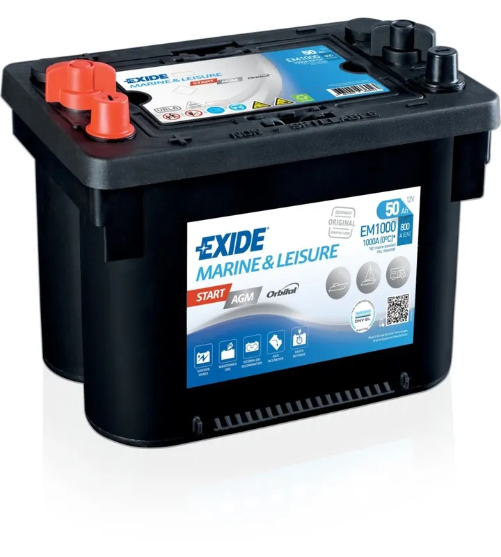 Popolare Batteria exide marine em1000 start agm 12v 50ah sx spunto 800 - l260 x h206 x p173.