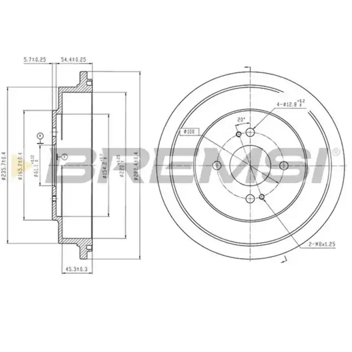 Nuova Collezione Kit Tamburi Freno Posteriore 94037000 HONDA Civic VII Hatchback Verniciato